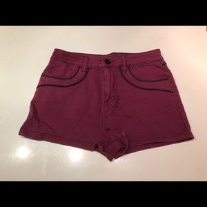 Maroon denim shorts with black trim